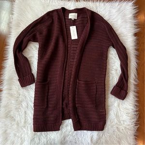 NWT Pink rose open cardigan in deep currant front pockets
